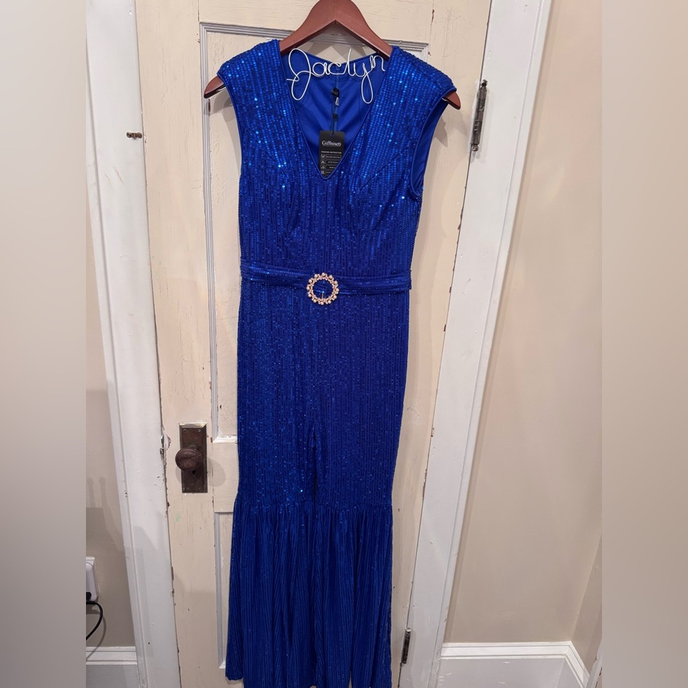 Royal Blue sequin bell bottom romper